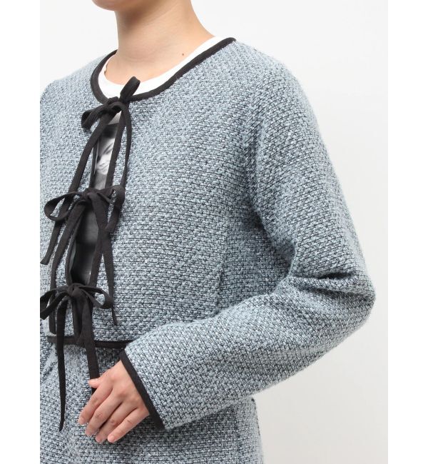 jouetie「バイカラーツイードライクショートジャケット【セットアップ対応】」|ノーカラージャケット|