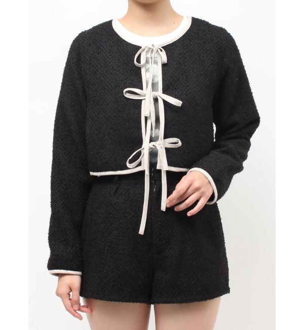 jouetie「バイカラーツイードライクショートジャケット【セットアップ対応】」|ノーカラージャケット|