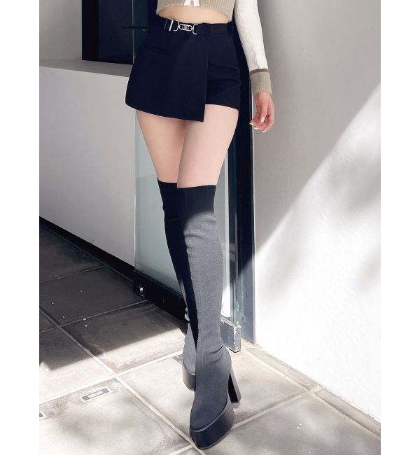 GYDA「Symmetry GYDAラップスカートライクショートパンツ」|スカート|ブラック