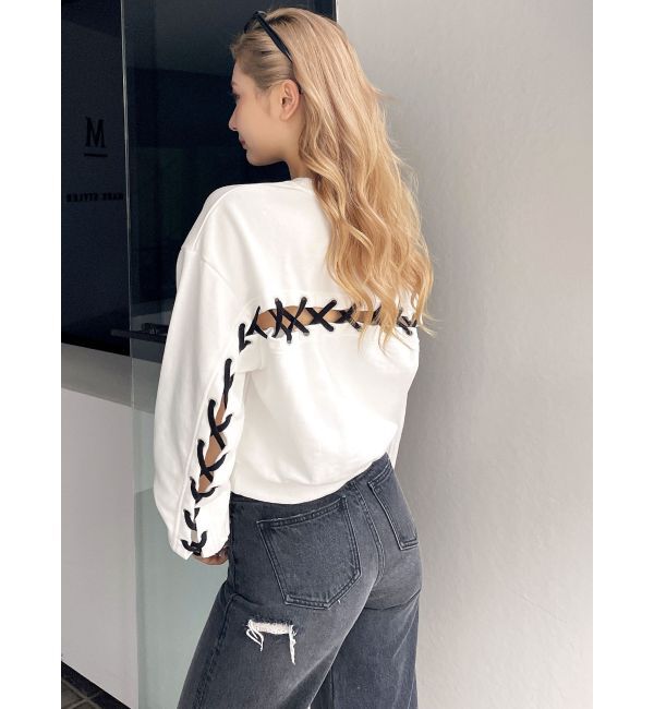 GYDA「BACKレースアップショートロゴスウェットトップス」|スウェット・ジャージ|