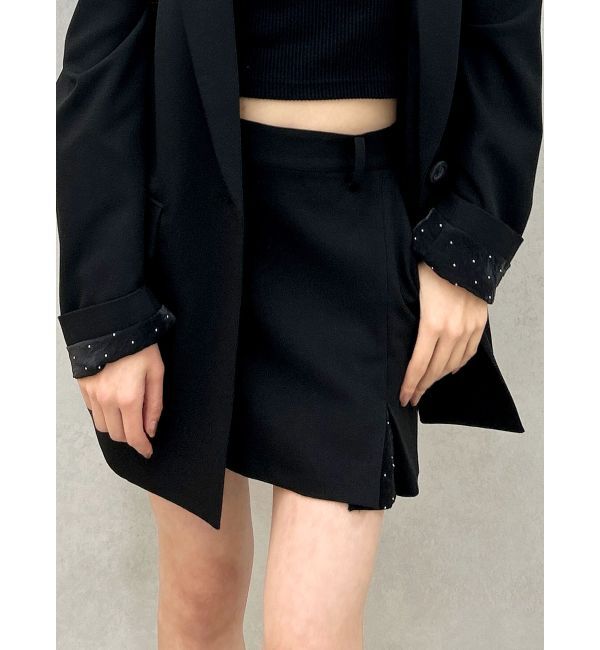 GYDA「LINING ラインストーンスカートライクショートパンツ【SETUP着用可】」|スカート|ブラック