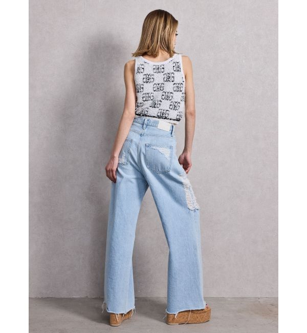 GYDA「ハイウエストSIDE straight line damageワイドデニムパンツ」|デニム|