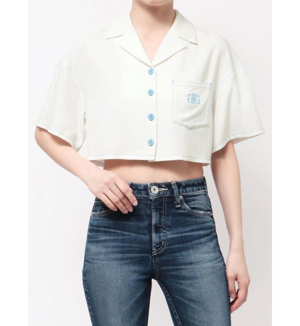 GYDA「Symmetry GYDA バイカラーステッチシャツ」|シャツ・ブラウス|オフホワイト