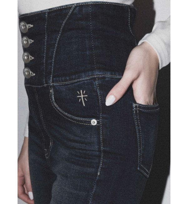 GYDA「ハイウエスト STUPID IN RICH embroideryスキニーデニムパンツ」|デニム|