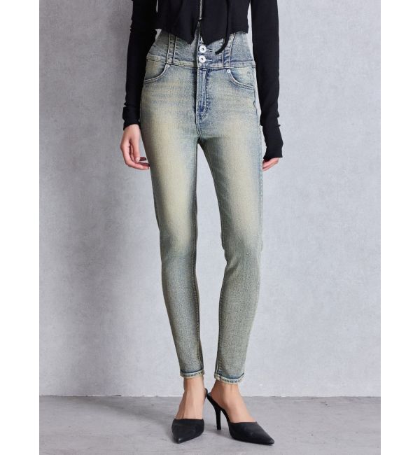 GYDA「ハイウエスト STUPID IN RICH embroideryスキニーデニムパンツ」|デニム|