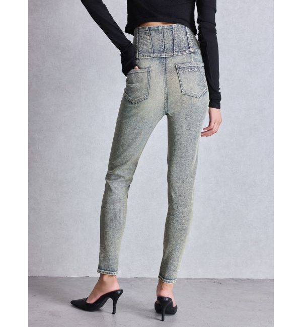 GYDA「ハイウエスト STUPID IN RICH embroideryスキニーデニムパンツ」|デニム|