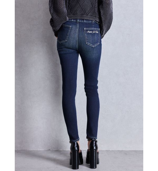 GYDA「ハイウエスト STUPID IN RICH embroideryスキニーデニムパンツ」|デニム|