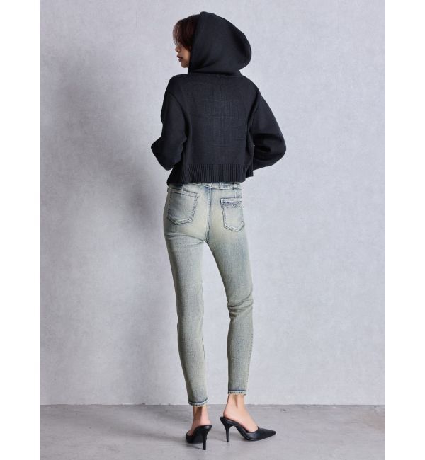 GYDA「ハイウエスト STUPID IN RICH embroideryスキニーデニムパンツ」|デニム|