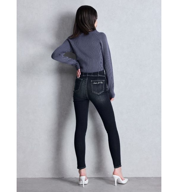 GYDA「ハイウエスト STUPID IN RICH embroideryスキニーデニムパンツ」|デニム|