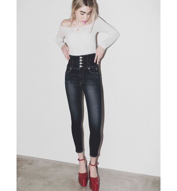 GYDA「ハイウエスト STUPID IN RICH embroideryスキニーデニムパンツ」|デニム|