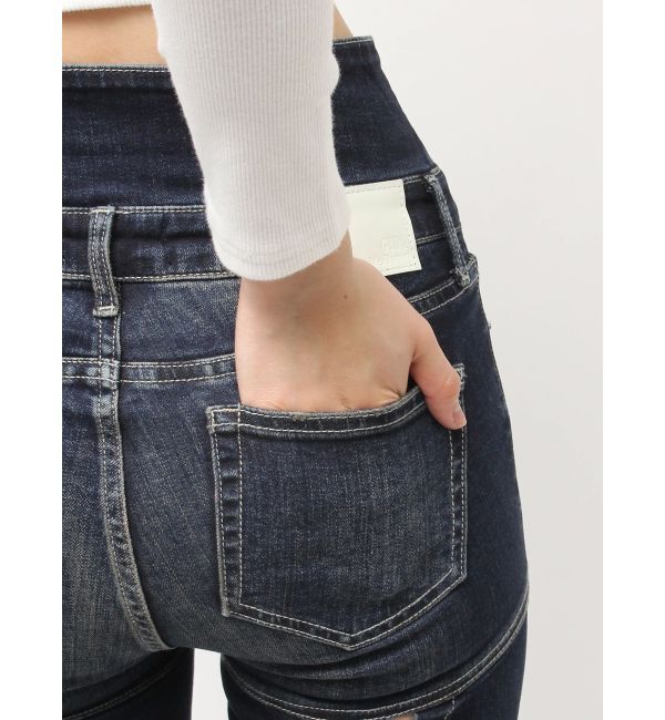 GYDA「ハイウエストボタンBACKレースアップフレアデニムパンツ」|デニム|