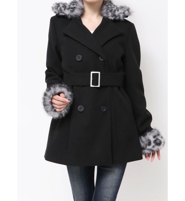 GYDA「ベルト付きタイトファーコート」|ダウン|ブラック