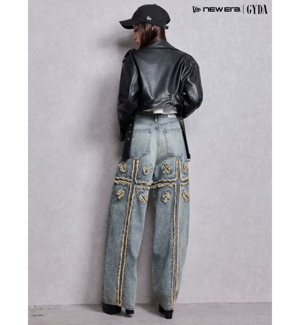 GYDA「ハイウエストBACK CROSS POINTワイドデニムパンツ」|デニム|