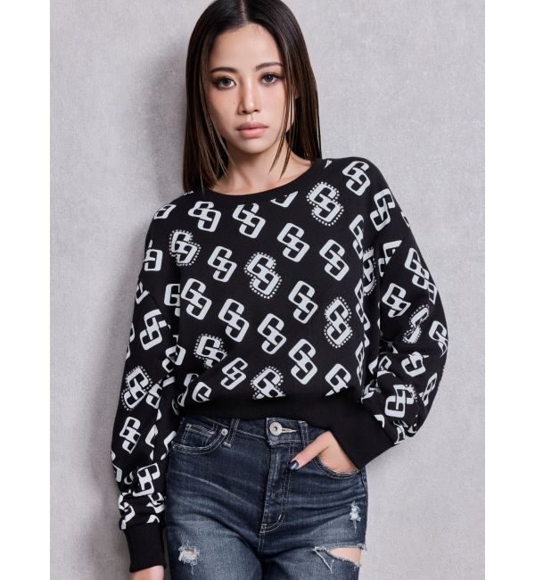 GYDA「GG pattern bijouスウェットトップス」|スウェット・ジャージ|ブラック