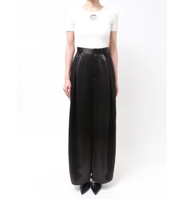 GYDA「サテンタックワイドパンツ」|スラックス|