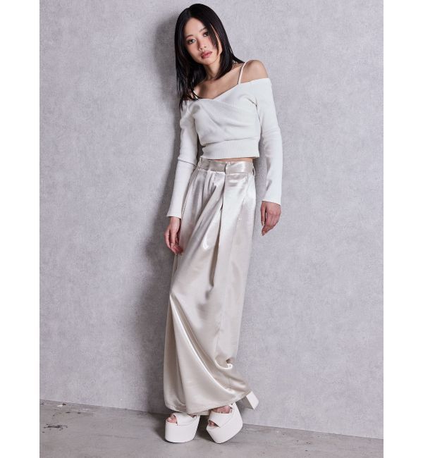 GYDA「サテンタックワイドパンツ」|スラックス|