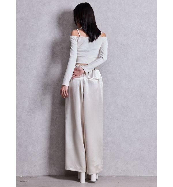 GYDA「サテンタックワイドパンツ」|スラックス|