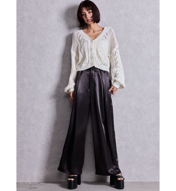 GYDA「サテンタックワイドパンツ」|スラックス|