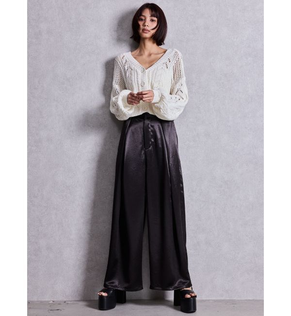 GYDA「サテンタックワイドパンツ」|スラックス|