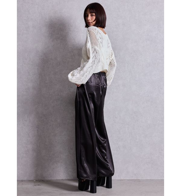 GYDA「サテンタックワイドパンツ」|スラックス|