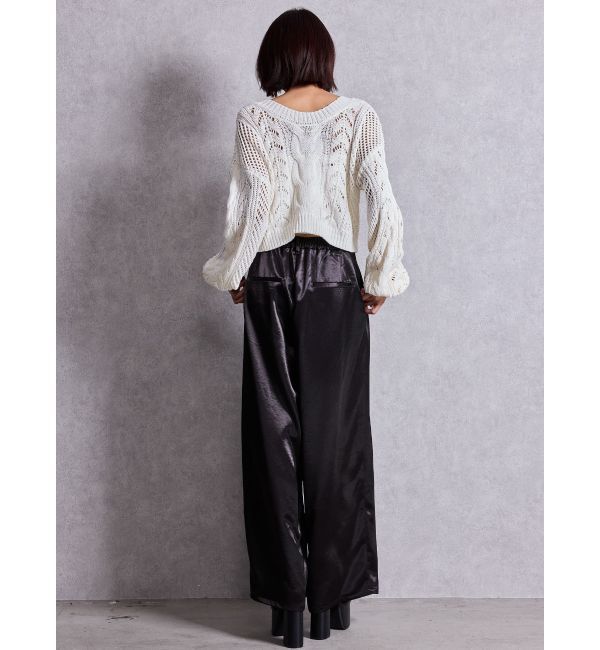 GYDA「サテンタックワイドパンツ」|スラックス|