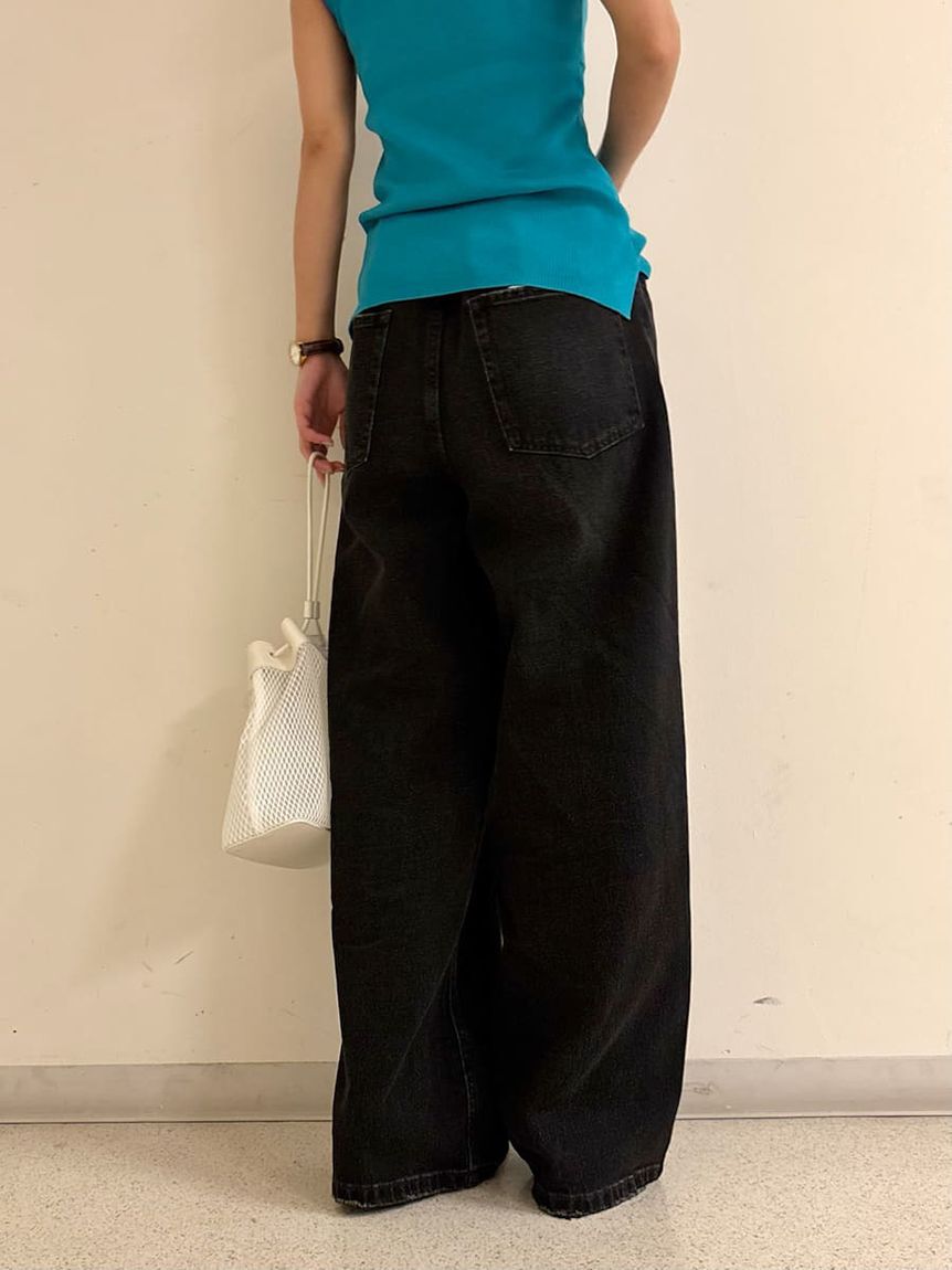 Mila Owen「ウエストドロストワイドデニムパンツ」|デニム|