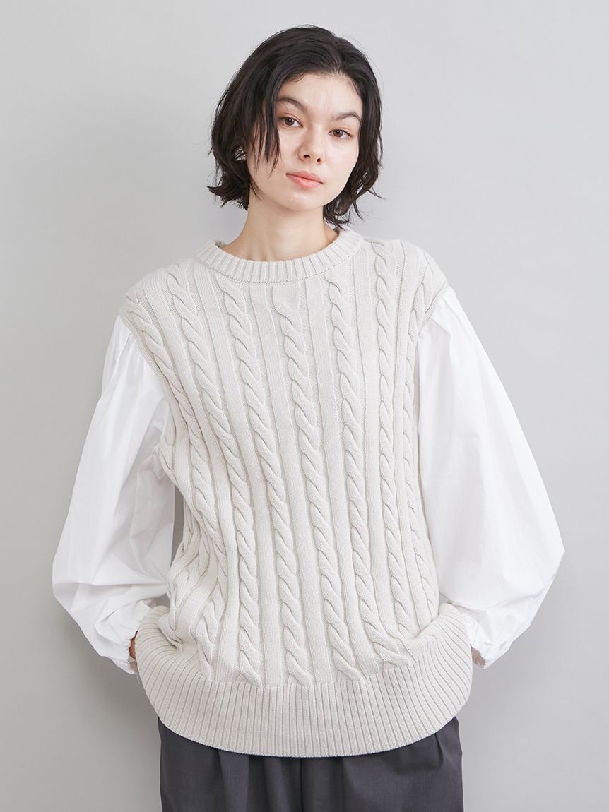 Mila Owen「付け衿付きシャツドッキングケーブルニット」|シャツ・ブラウス|LBEG