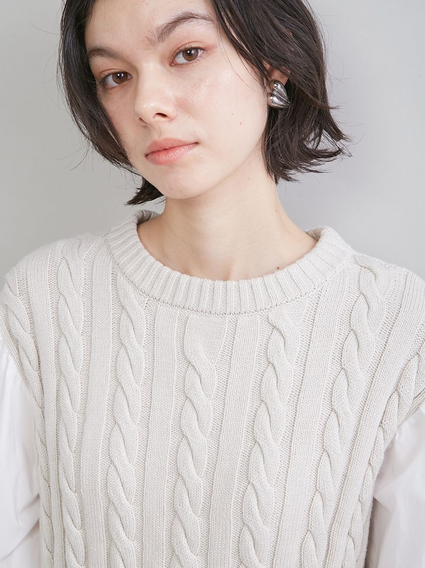 Mila Owen「付け衿付きシャツドッキングケーブルニット」|シャツ・ブラウス|