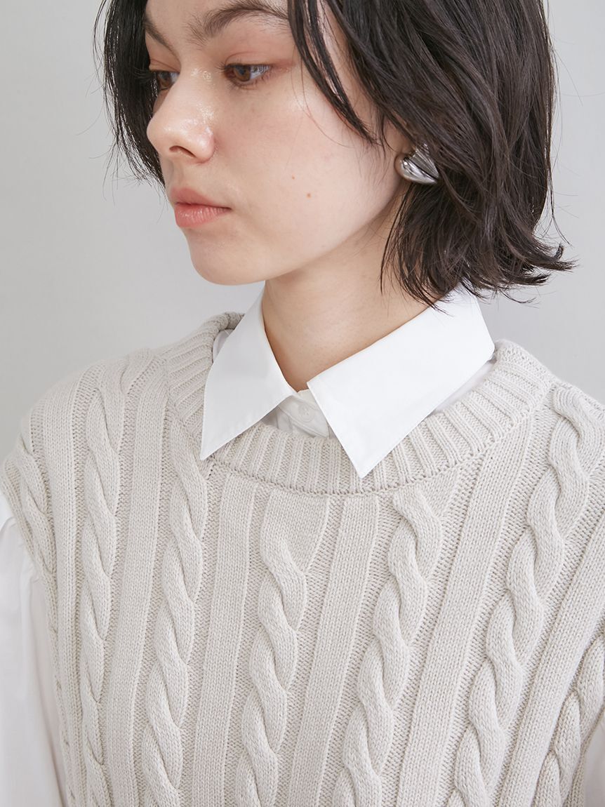 Mila Owen「付け衿付きシャツドッキングケーブルニット」|シャツ・ブラウス|