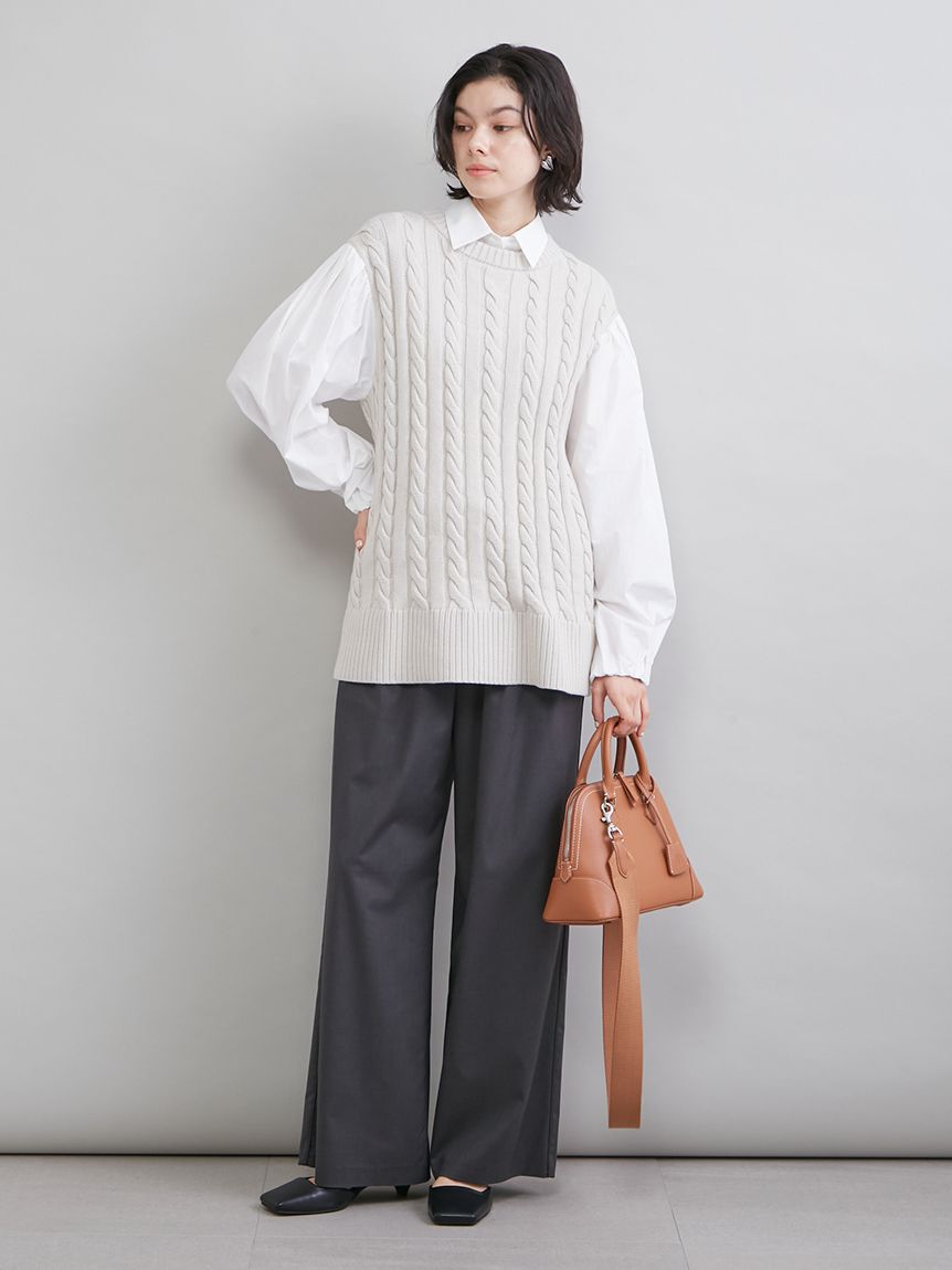 Mila Owen「付け衿付きシャツドッキングケーブルニット」|シャツ・ブラウス|