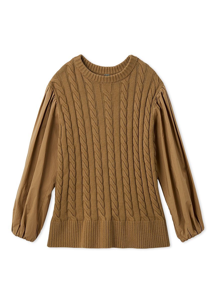 Mila Owen「付け衿付きシャツドッキングケーブルニット」|シャツ・ブラウス|