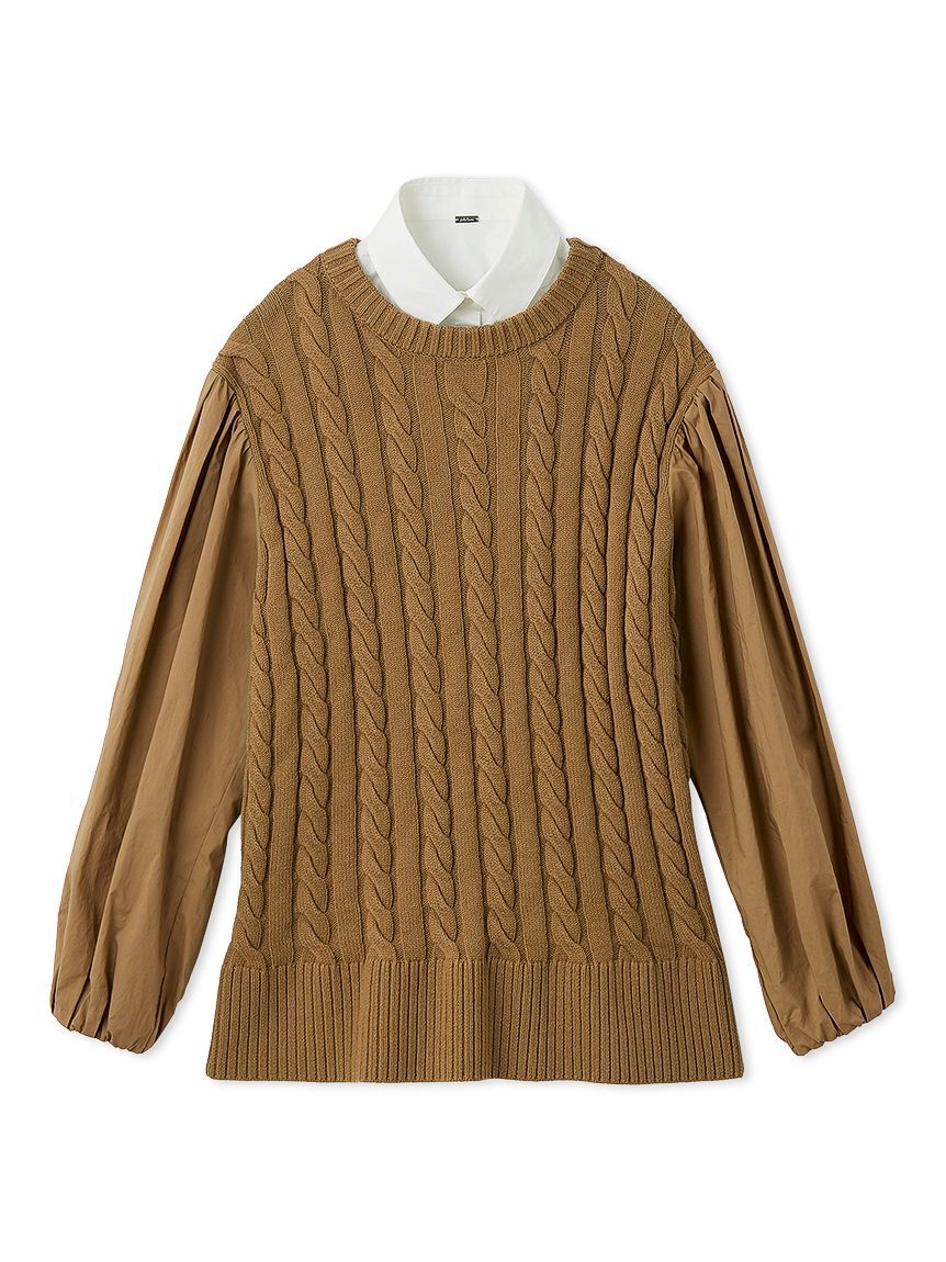 Mila Owen「付け衿付きシャツドッキングケーブルニット」|シャツ・ブラウス|CML