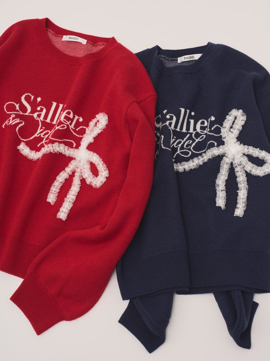 SNIDEL「リボンモチーフジャガードニットプルオーバー」|ニット・セーター|