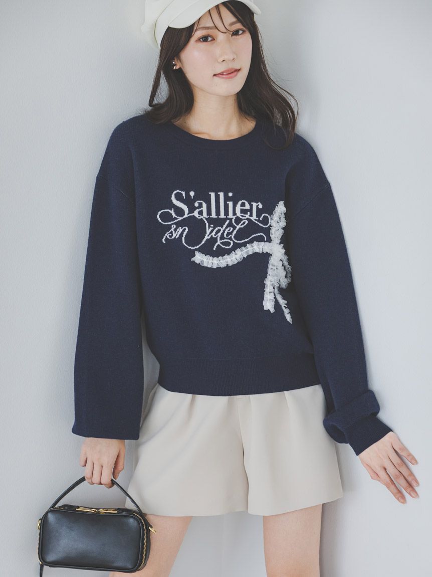 SNIDEL「リボンモチーフジャガードニットプルオーバー」|ニット・セーター|NVY