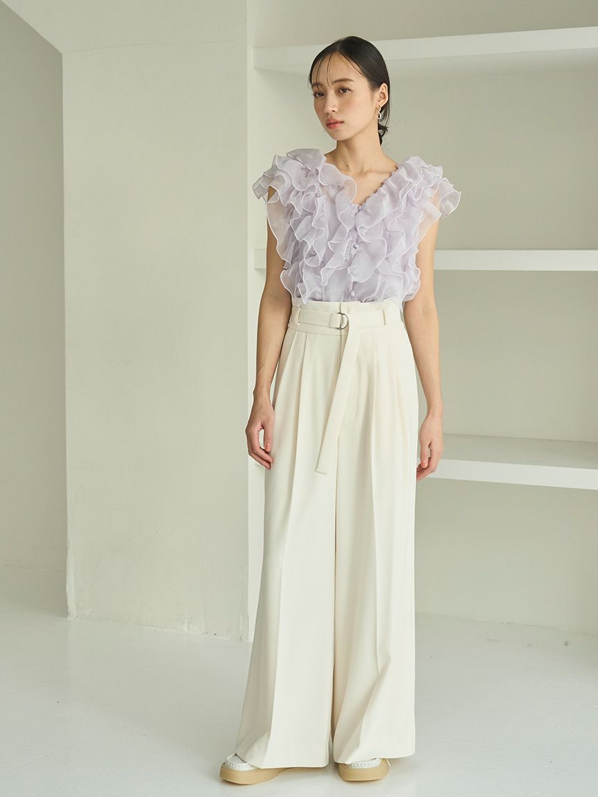 SNIDEL「スタイルアップベルティッドワイドパンツ」|チノ|OWHT