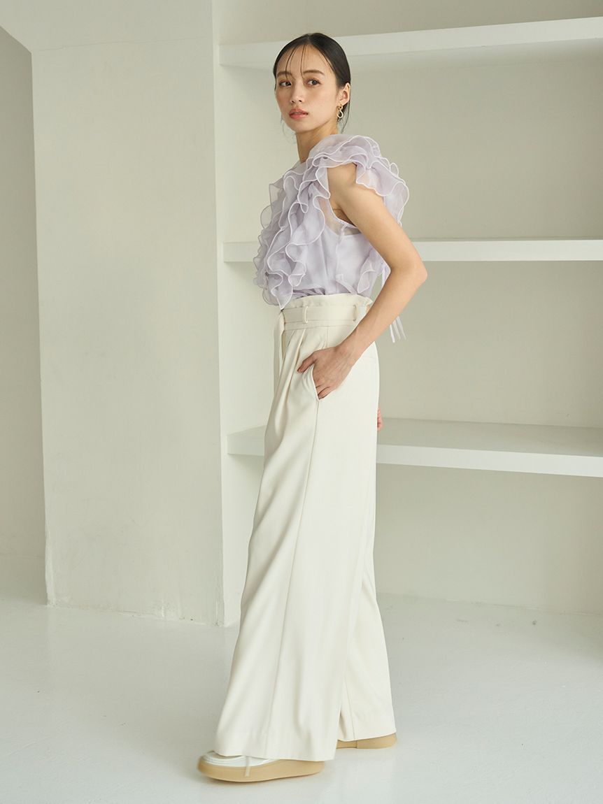 SNIDEL「スタイルアップベルティッドワイドパンツ」|チノ|