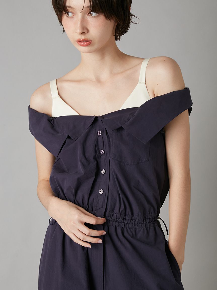 LILY BROWN「サテンキャミレイヤードオフショルコンビネゾン」|ワンピース|