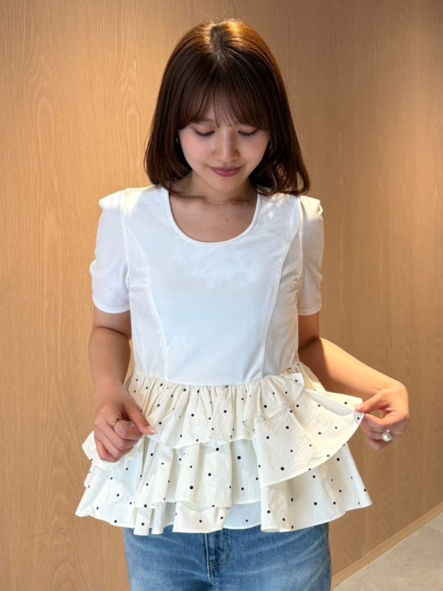 LILY BROWN「ベロアペプラムフリルトップス」|Tシャツ・カットソー|WHT