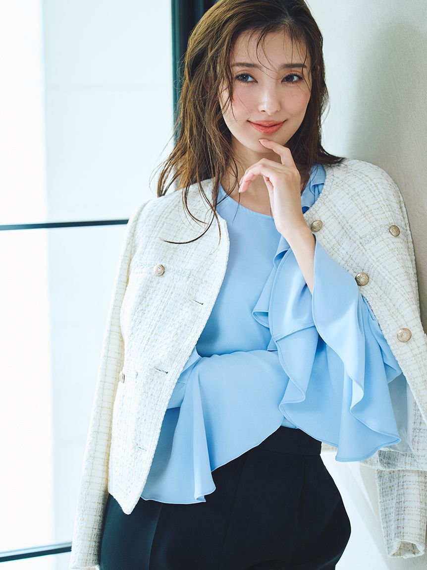 CELFORD「ミドル丈ノーカラーツイードジャケット」|ノーカラージャケット|IVR