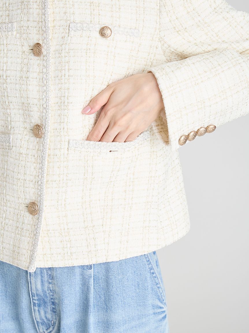 CELFORD「ミドル丈ノーカラーツイードジャケット」|ノーカラージャケット|