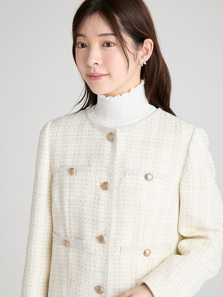 CELFORD「ミドル丈ノーカラーツイードジャケット」|ノーカラージャケット|