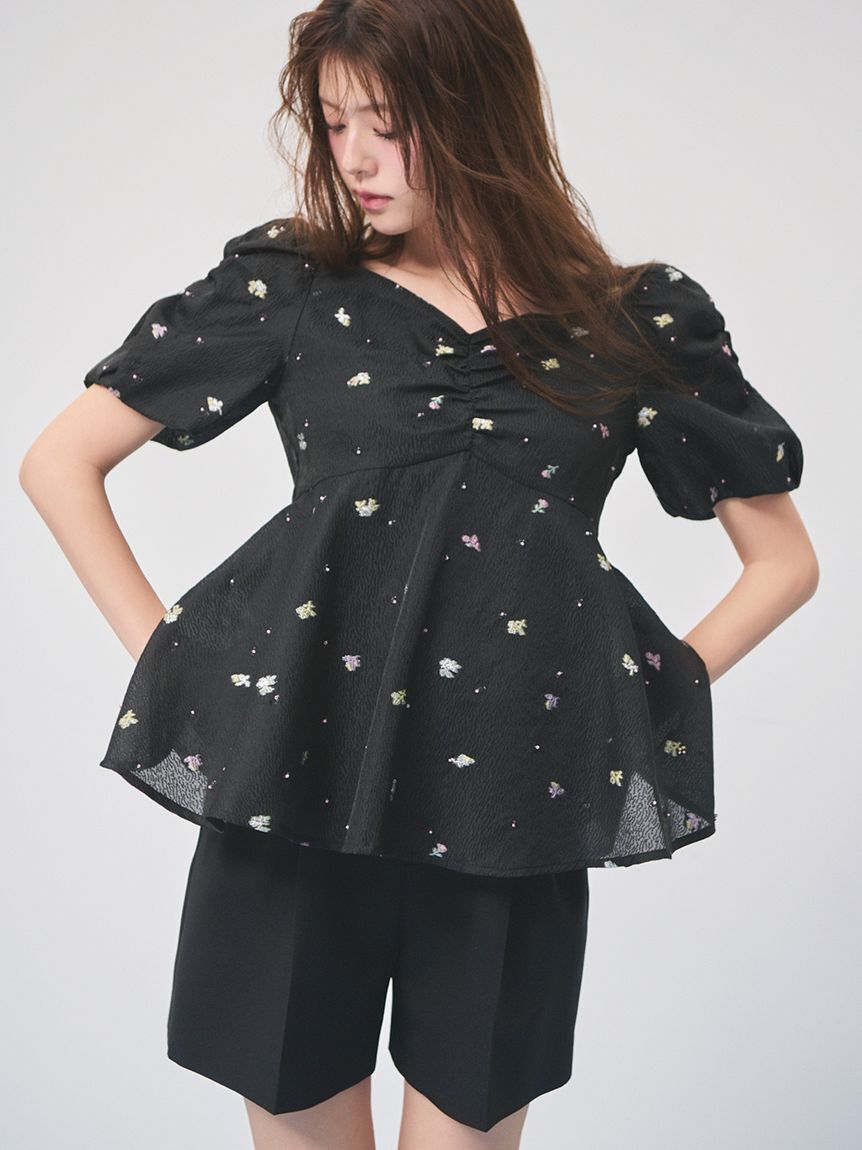 CELFORD「小花ジャガードペプラムブラウス」|シャツ・ブラウス|