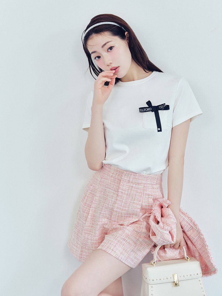 CELFORD「ロゴ刺繍リボン付きカットソー」|Tシャツ・カットソー|WHT