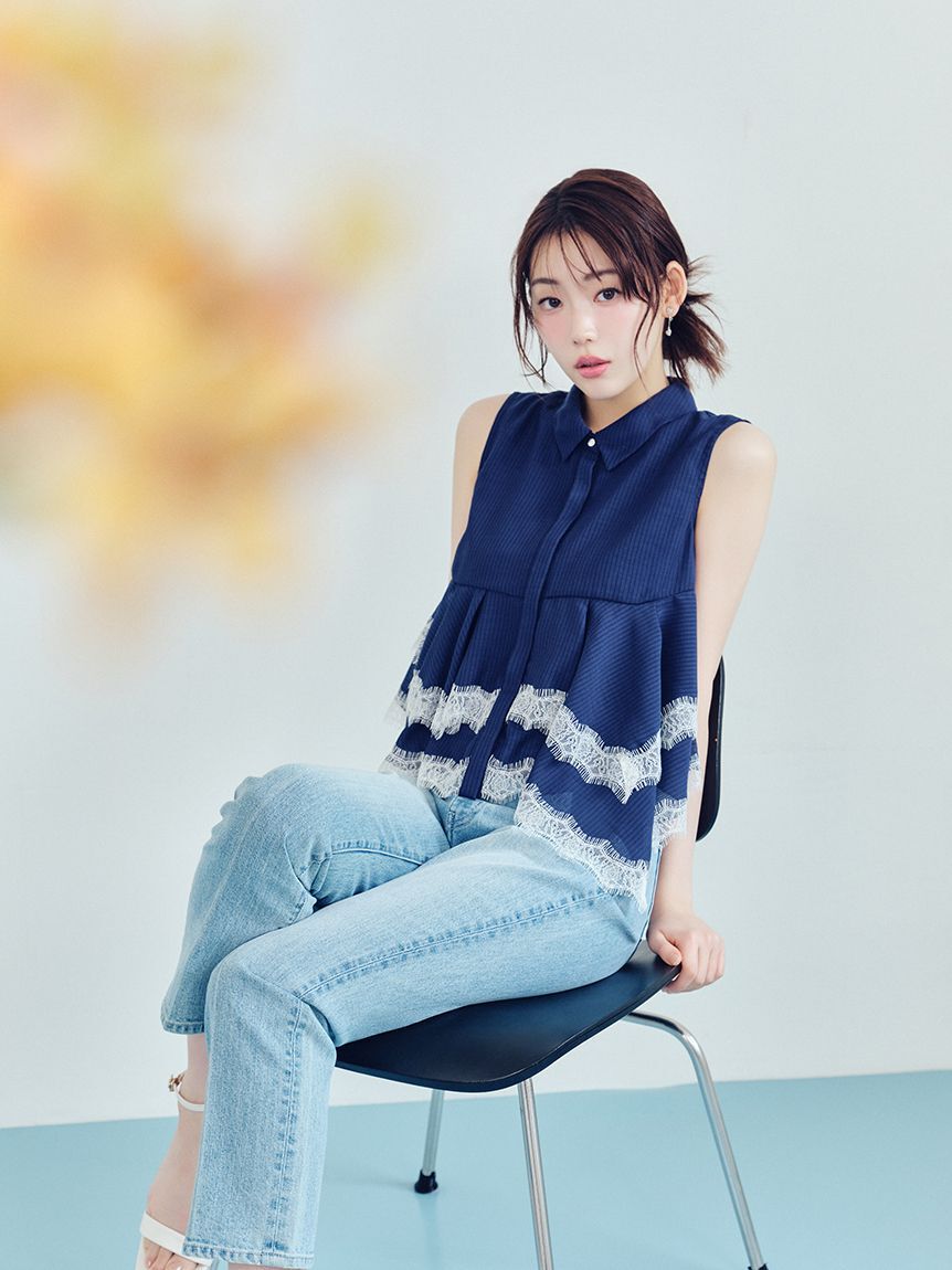 CELFORD「レースヘムペプラムブラウス」|シャツ・ブラウス|NVY