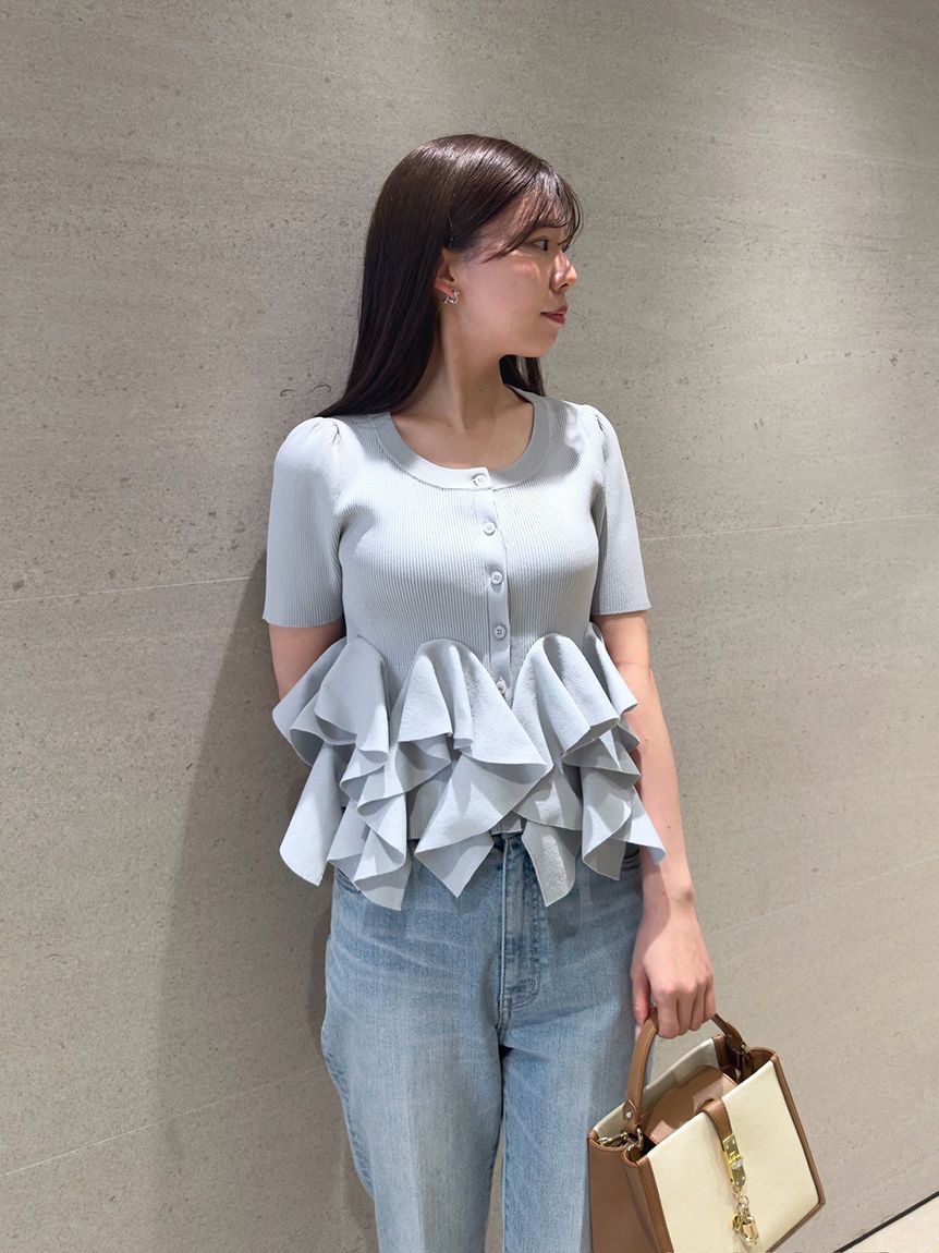 CELFORD「【WEB・一部店舗限定カラー】ラッフルフリルペプラムニットカーディガン」|カーディガン|