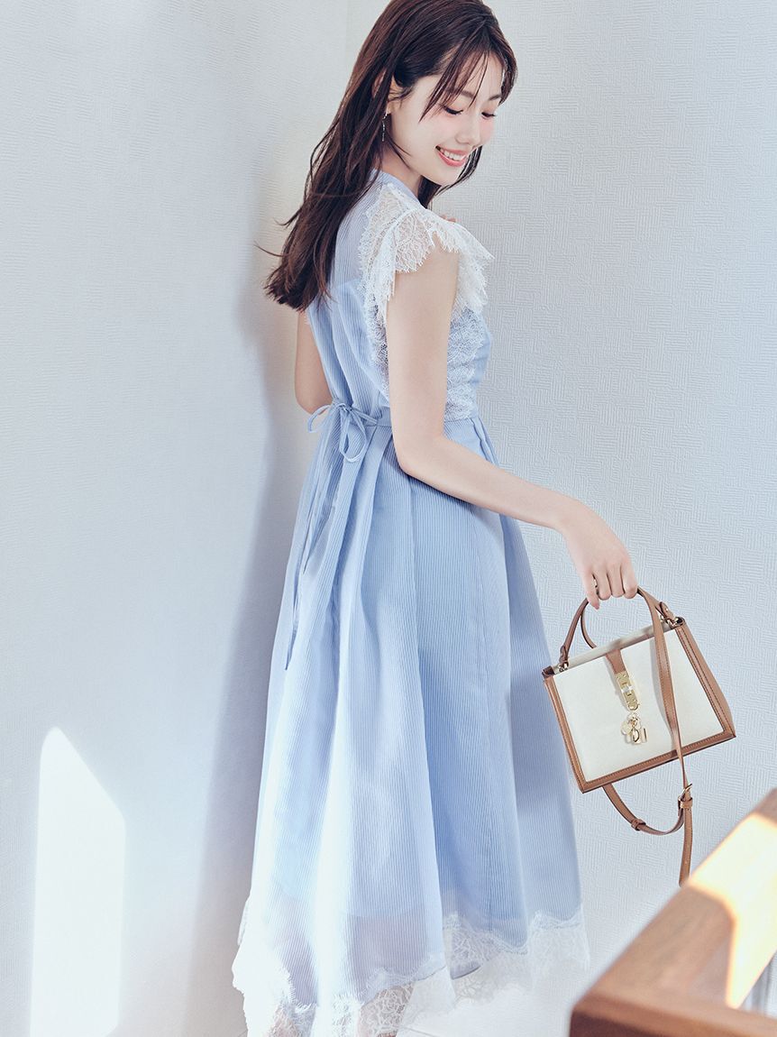 CELFORD「ストライプレーストリムワンピース」|ワンピース|SAX