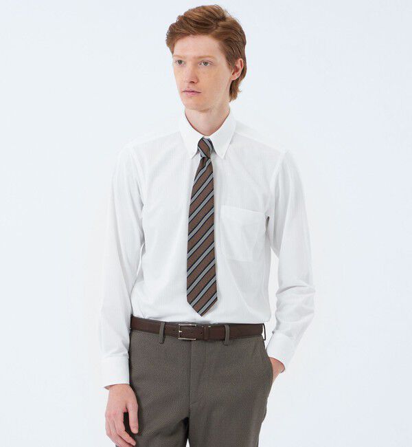 MACKINTOSH PHILOSOPHY「トロッター ボタンダウンシャツ 無地/トリコットストライプ」|シャツ・ブラウス|ホワイト