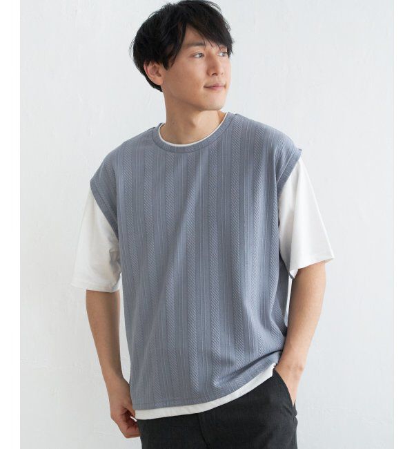 ikka「5分袖フェイクベストTシャツ」|Tシャツ・カットソー|ブルー