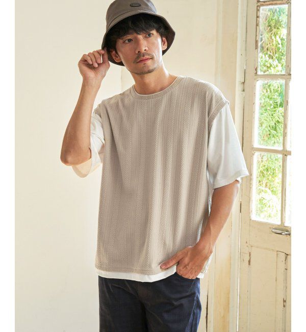 ikka「5分袖フェイクベストTシャツ」|Tシャツ・カットソー|ベージュ