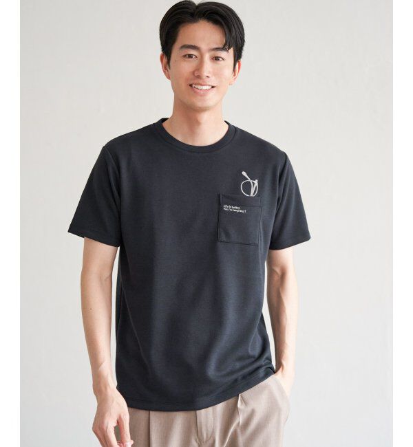 ikka「ポンチメガネ刺繍ポケットTシャツ」|Tシャツ・カットソー|